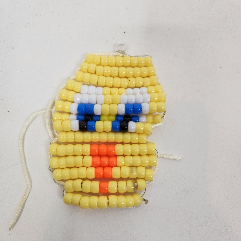 Handmade Tweety Yellow Pony Beaded Chick Bird Small Ornament Charm Blue Eyes - Picture 2 of 3